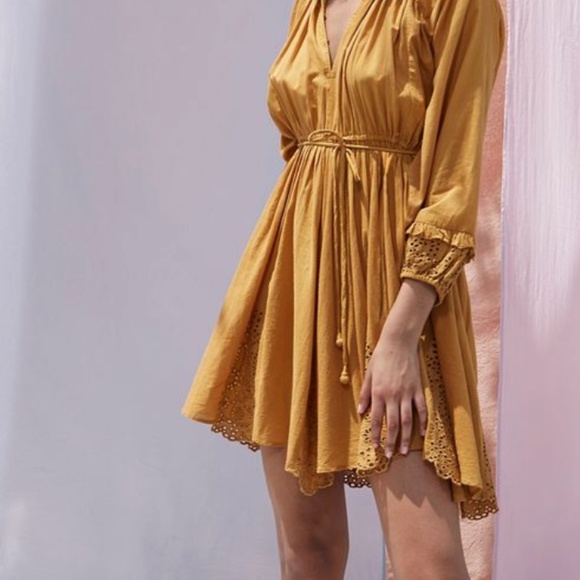 Apiece Apart Vereda Eyelet Mini Dress in Ochre, Size 6 - Picture 2 of 5